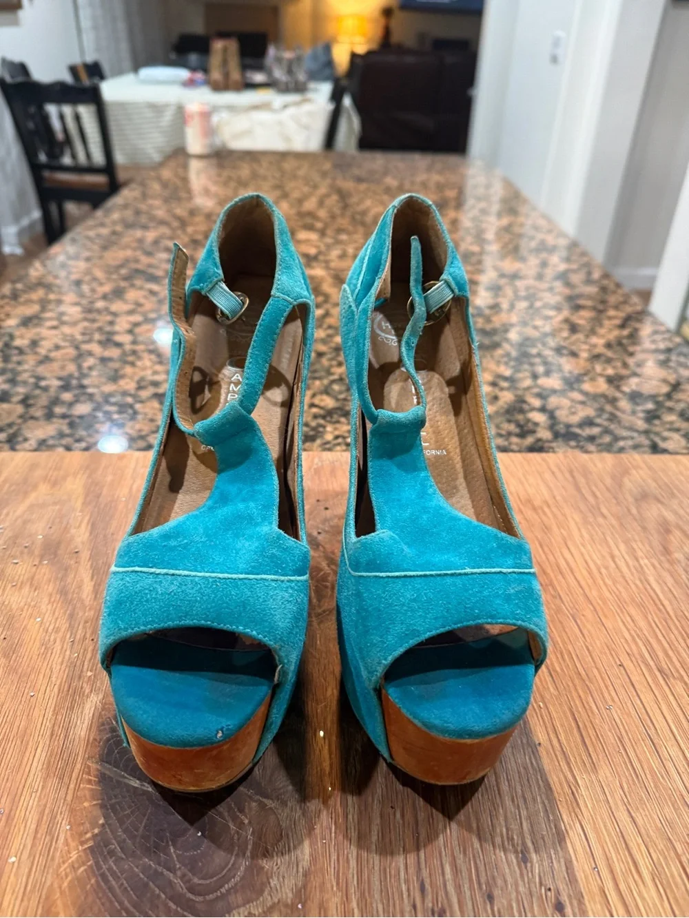 Jeffrey Campbell Turquoise Suede Platform Peep-Toe Heels